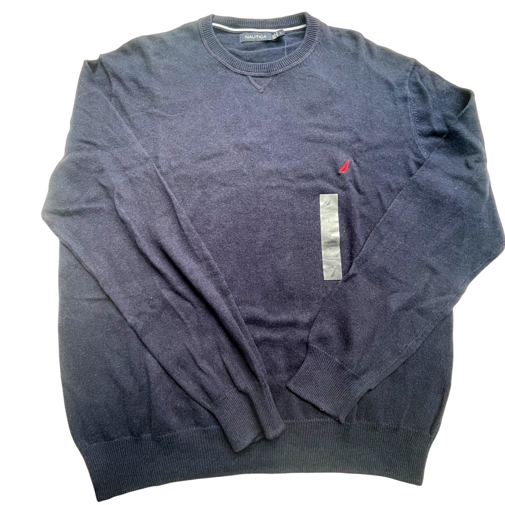NWT NAUTICA Mens Large Cotton Cashmere Crew Neck Sweater Preppy Nautical Classic